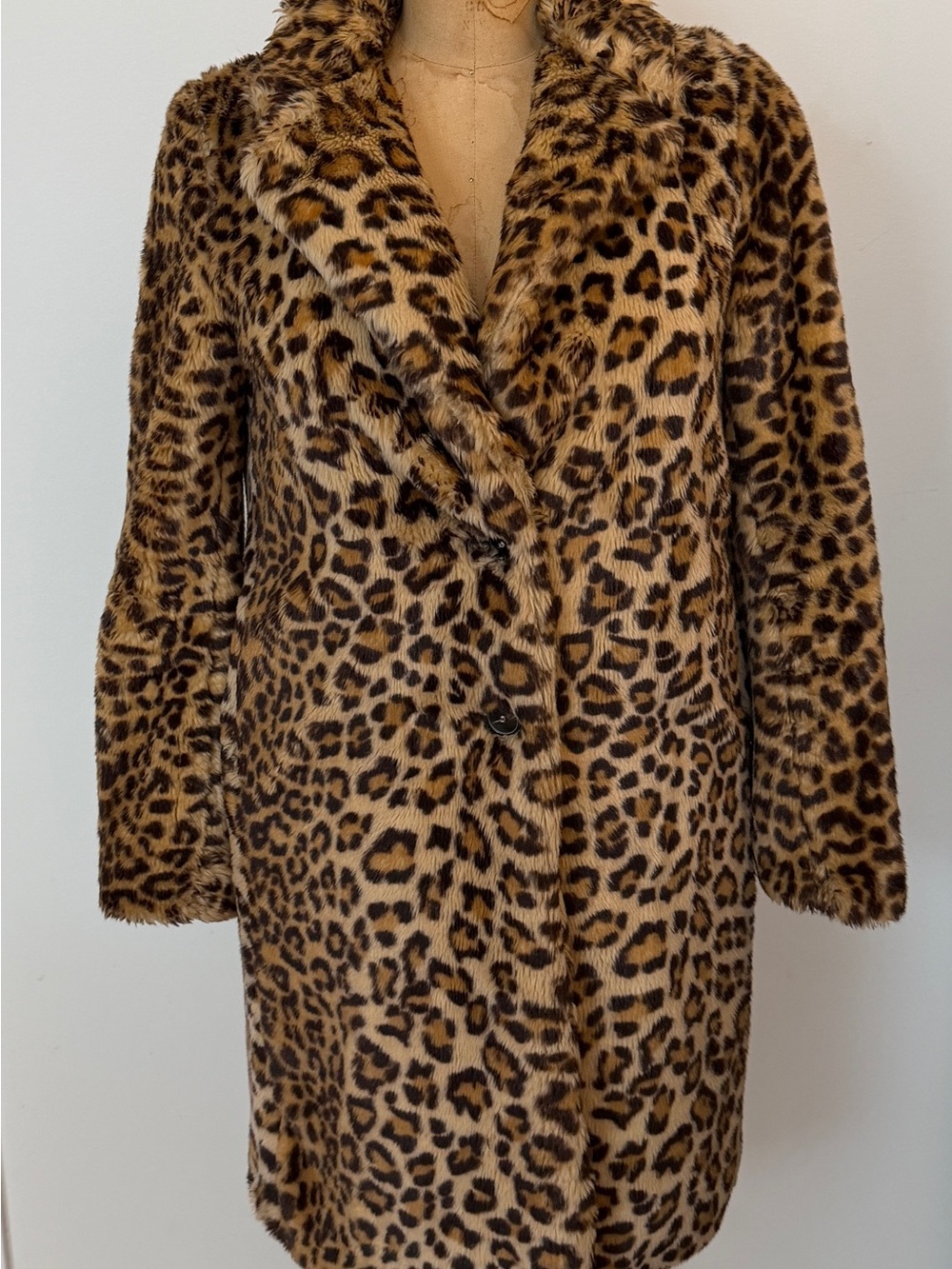 Zara Leopard-Print Faux Fur Pea Coat in Brown/Black Size S